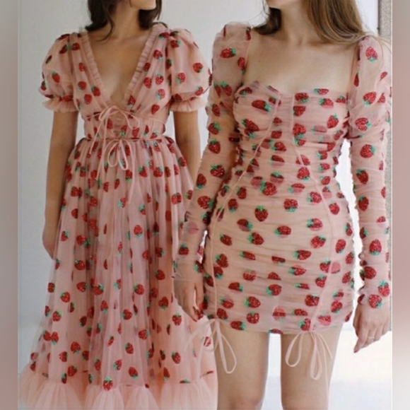 Lirika Matoshi Nude Pink Strawberry Ruched Mini Dress - Picture 7 of 10